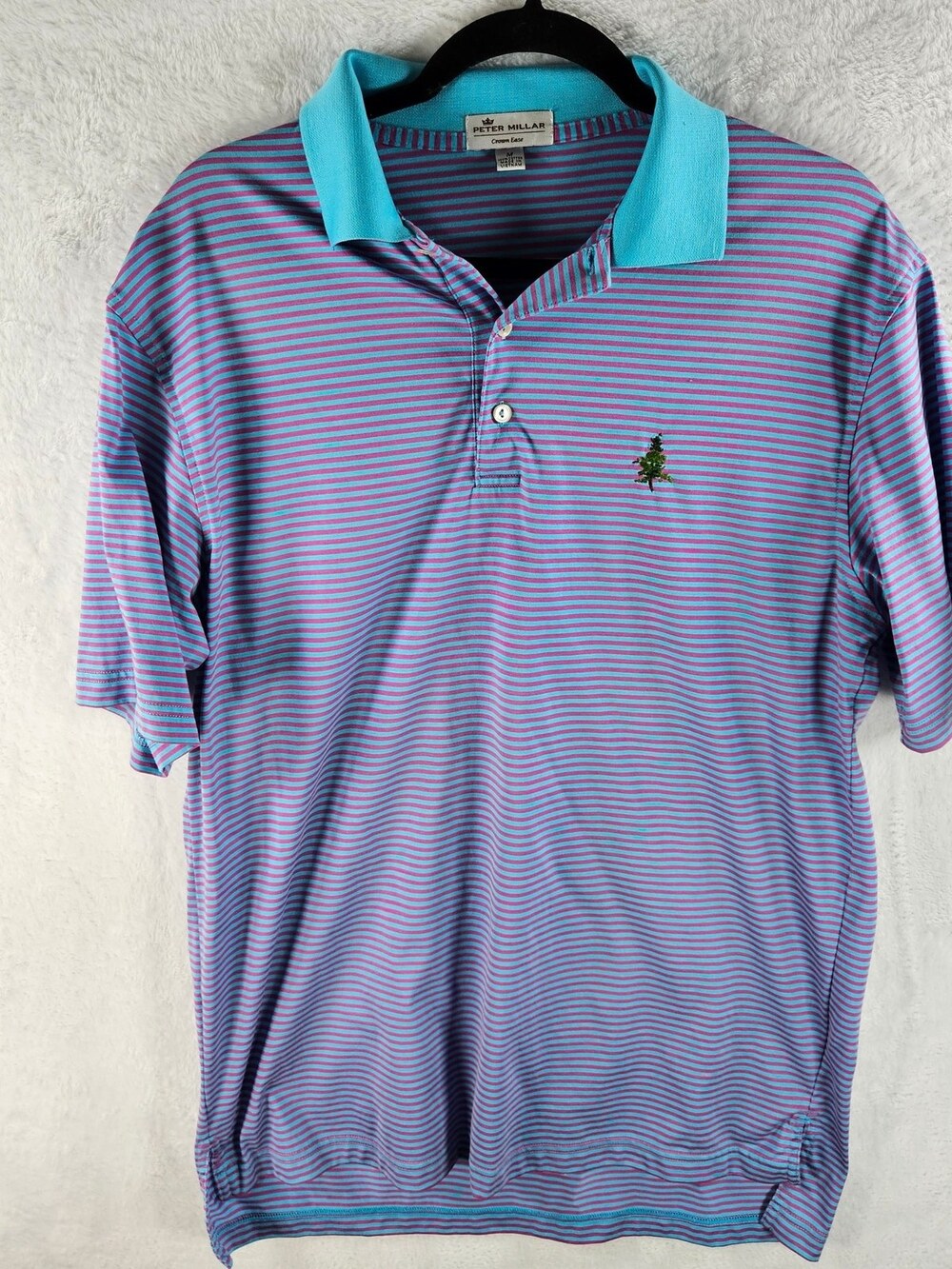Peter Millar Crown Ease Polo Shirt Pink Teal Stripe Men's Size Medium